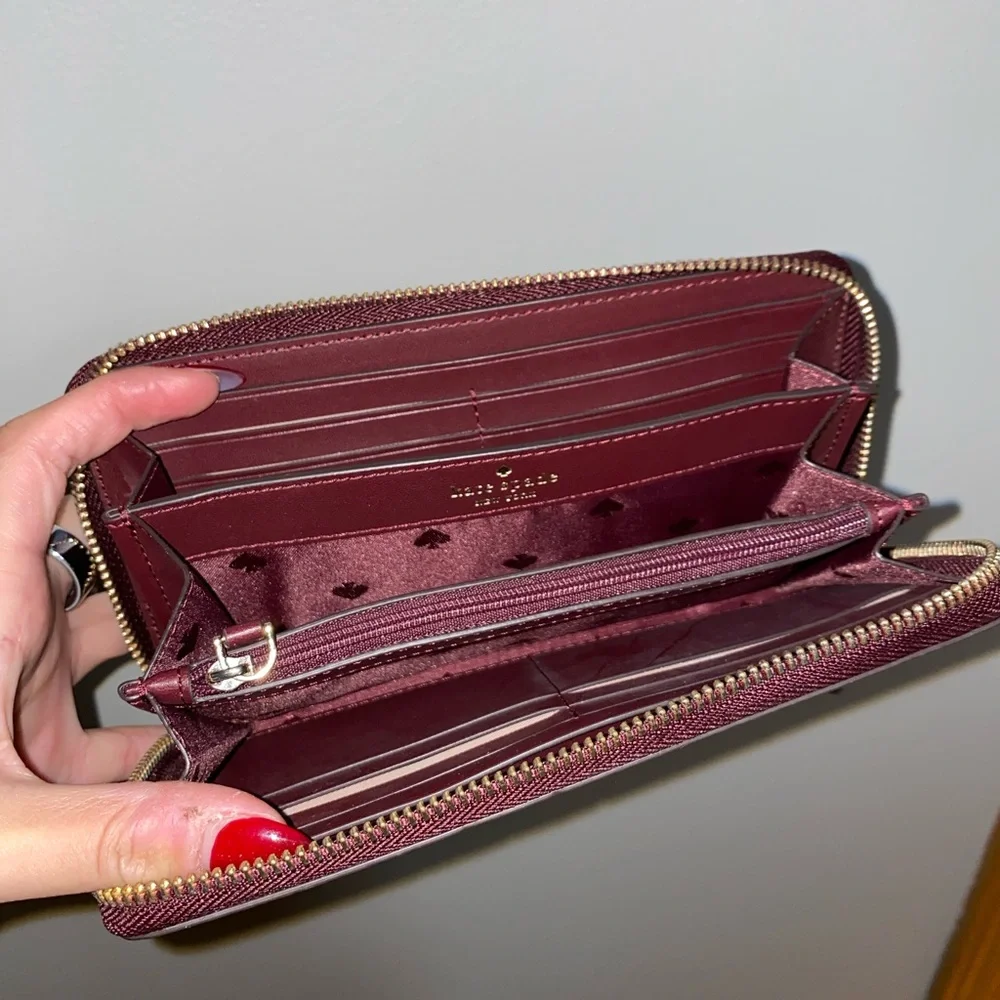 Kate Spade Burgundy and Pink Floral Wallet - Picture 2 of 4